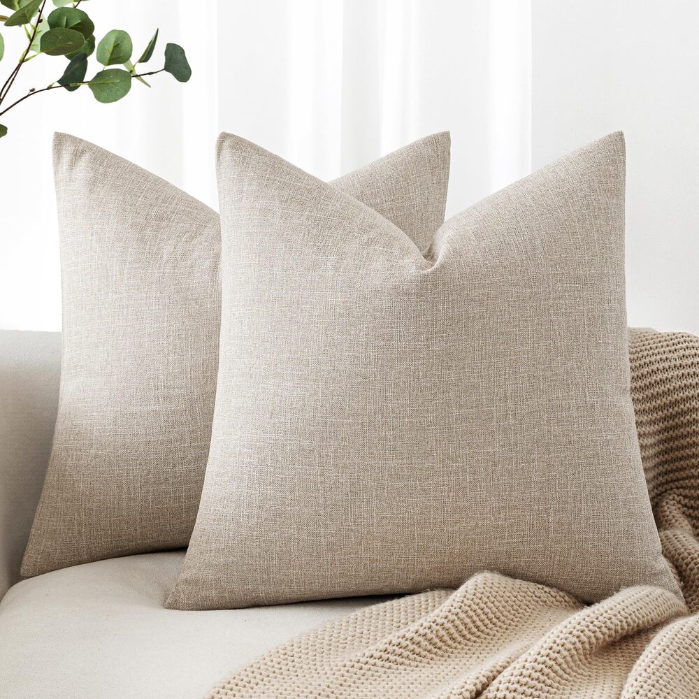 4373 24x24 Inch Euro Linen Burlap Pillow Covers, Set of 2 Large Square